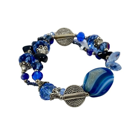 Handmade Blue Crystal 2 Layer Stretch Bracelet - Picture 4 of 4